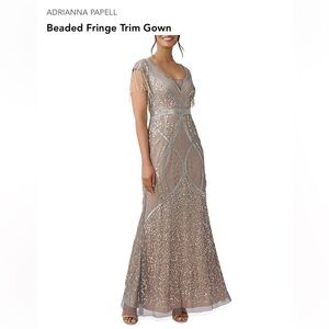 ADRIANNA PAPELL Beaded Fringe Trim Gown